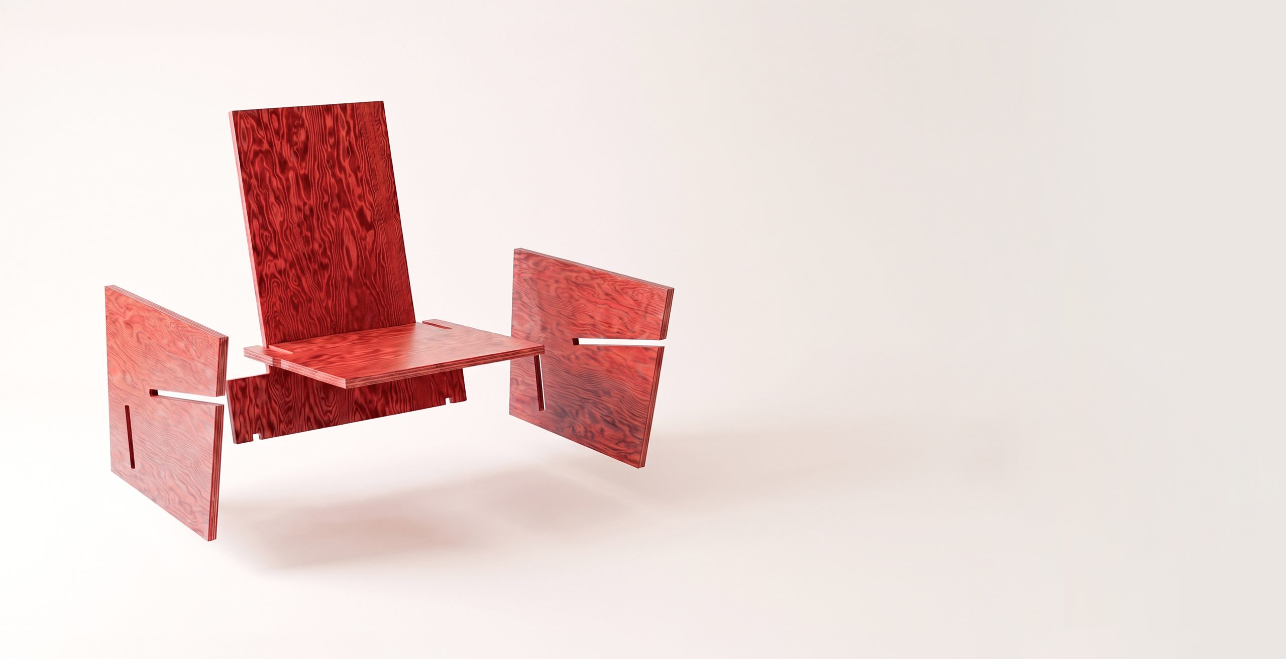 Lounge Chair 001 taken apart: five flat plywood panels